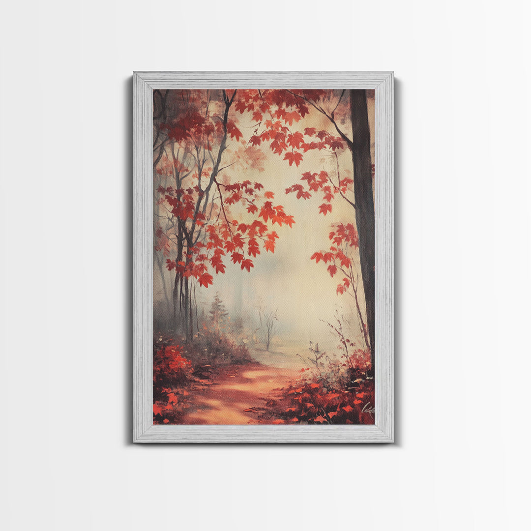 Framed Canvas Print of Autumn Path with Fall Leaves, Seasonal Wall Art, Modern Farmhouse, Gift Idea, Rustic Fall Decor, Autumn Landscape