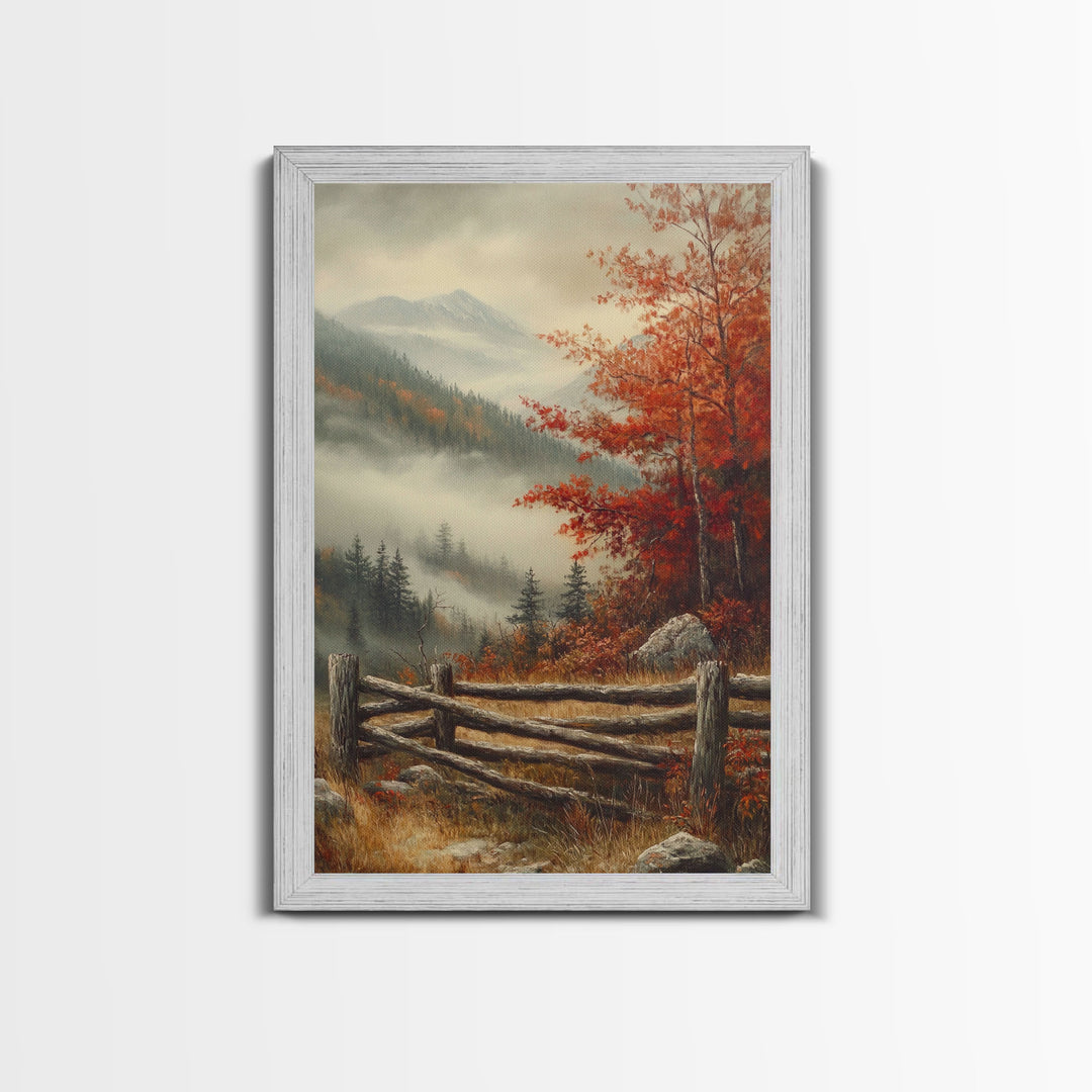 Canvas Print of Autumn Trees in Misty Landscape, Fall Wall Art, Moody Landscape, Modern Farmhouse, Best Gift Idea, Rustic Fall Decor