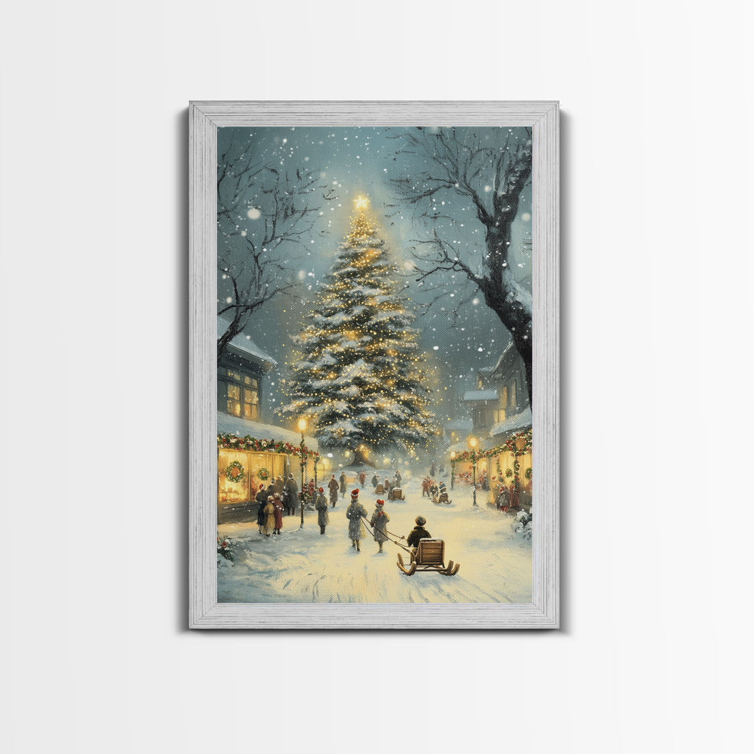 Christmas Tree Village Snowy Winter Scene Framed Canvas Print Christmas Wall Art Christmas Decor Christmas Tree Art Holiday Gift Winter Art