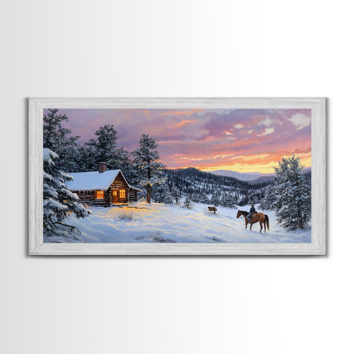 Large Cabin Winter Scene Framed Canvas Print Perfect Wall Art Home Decor, Rustic Christmas Art, Winter Art Print Gift Seasonal Wall Decor