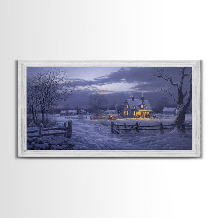 Moonlit Winter Night Scene Framed Canvas Print Christmas Decor, Winter Art Print, Moody Landscape Wall Art, Seasonal Holiday Gift