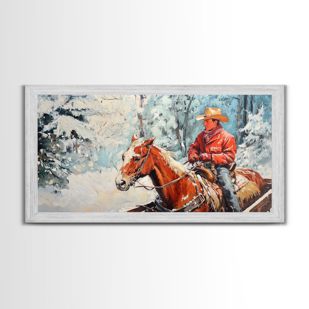 Minimalist Framed Canvas Print of a woman in a pink blouse and cowboy hat, offering modern farmhouse decor art with a hint of rustic charm