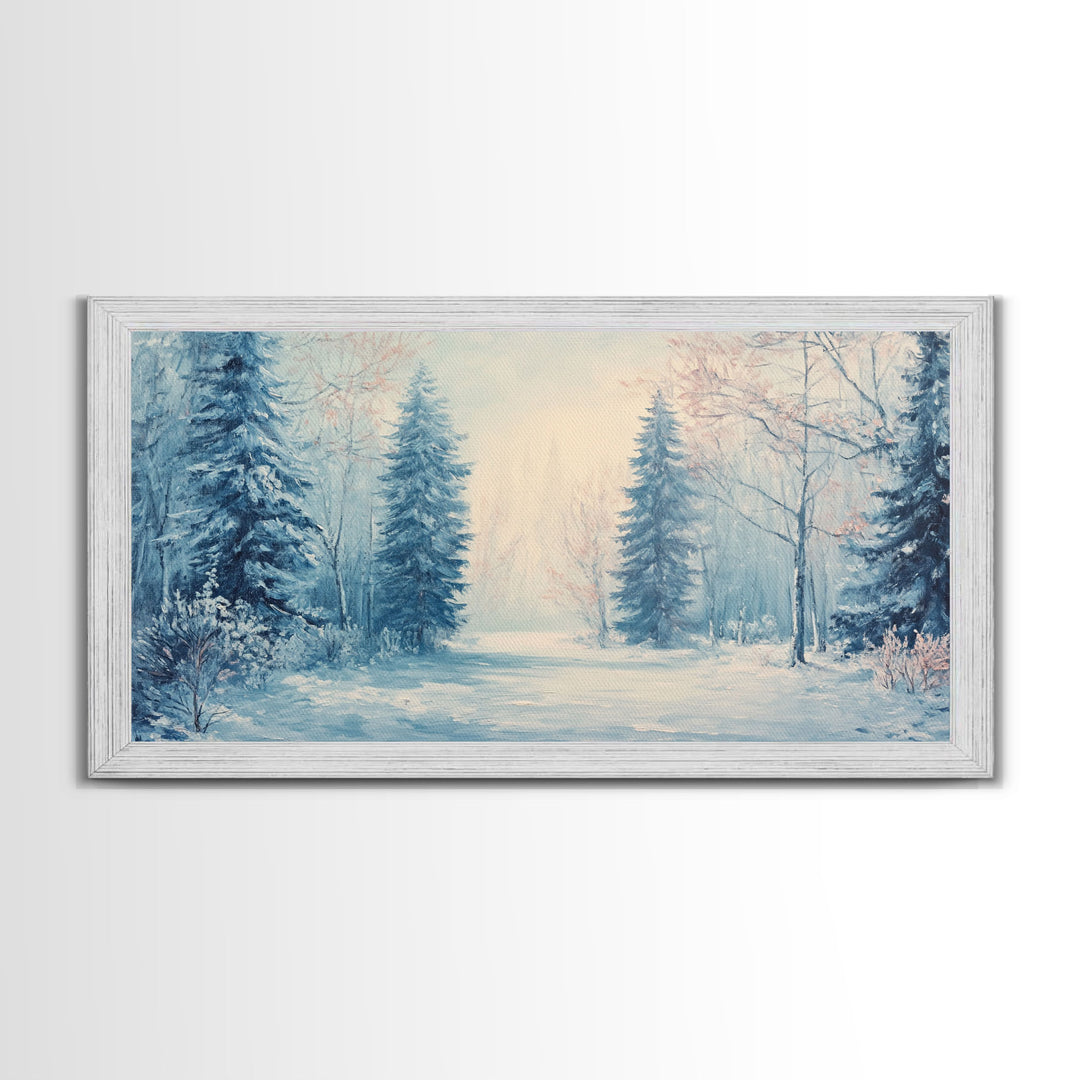 Winter Wonderland Watercolor Painting, Framed Canvas Print, Perfect Christmas Holiday Decor Wall Art for Cozy Winter Home Interiors