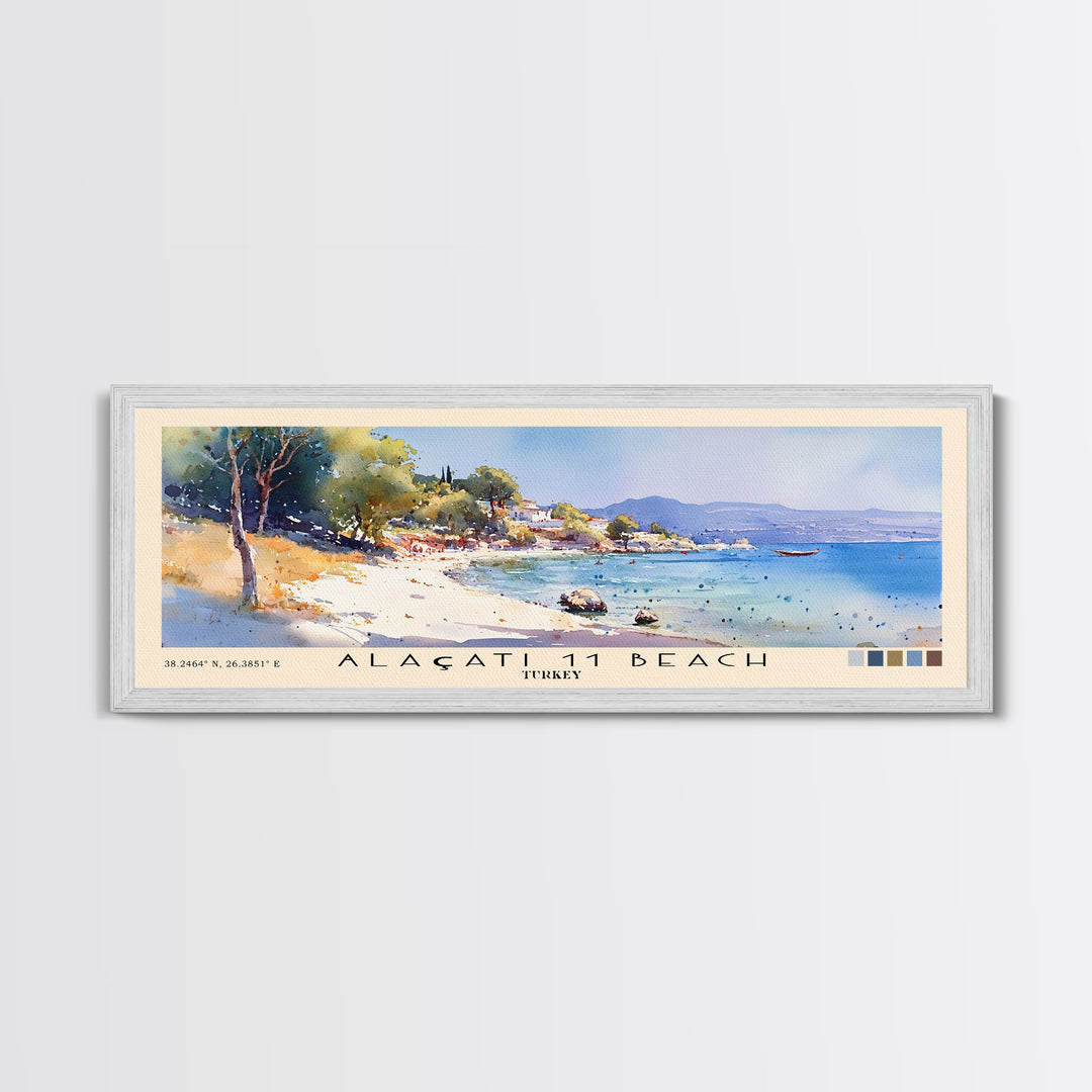 Alaçatı 11 Beach, Turkey Watercolor Beach Print, Vacation Gift, Turkey Wall Art, Beach Painting, Beach Decor, Beach Painting