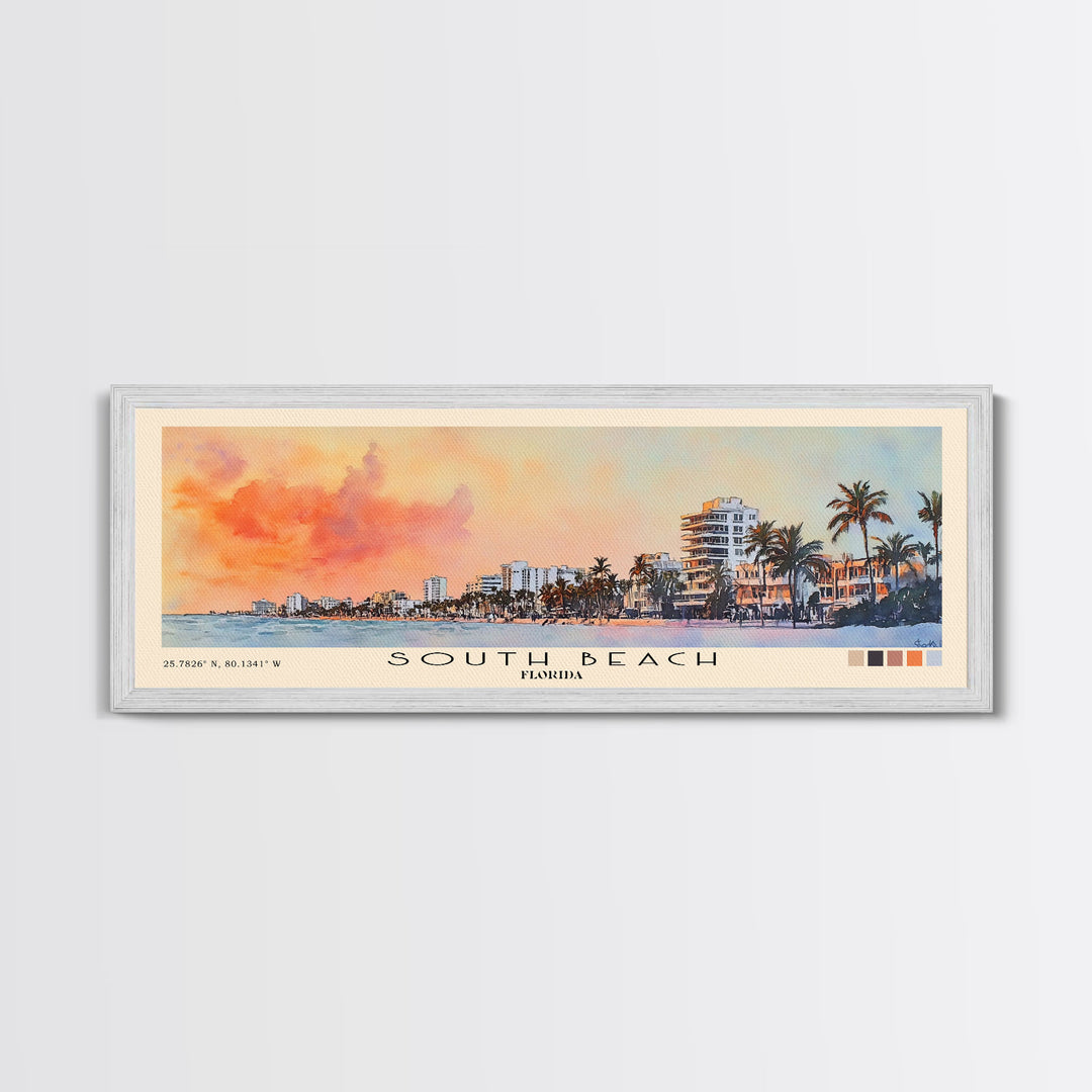 South Beach, Florida Watercolor Print, Vacation Gift, Florida Wall Art, Beach Painting, Beach Decor, Large Wall Art, Wood Frame Art