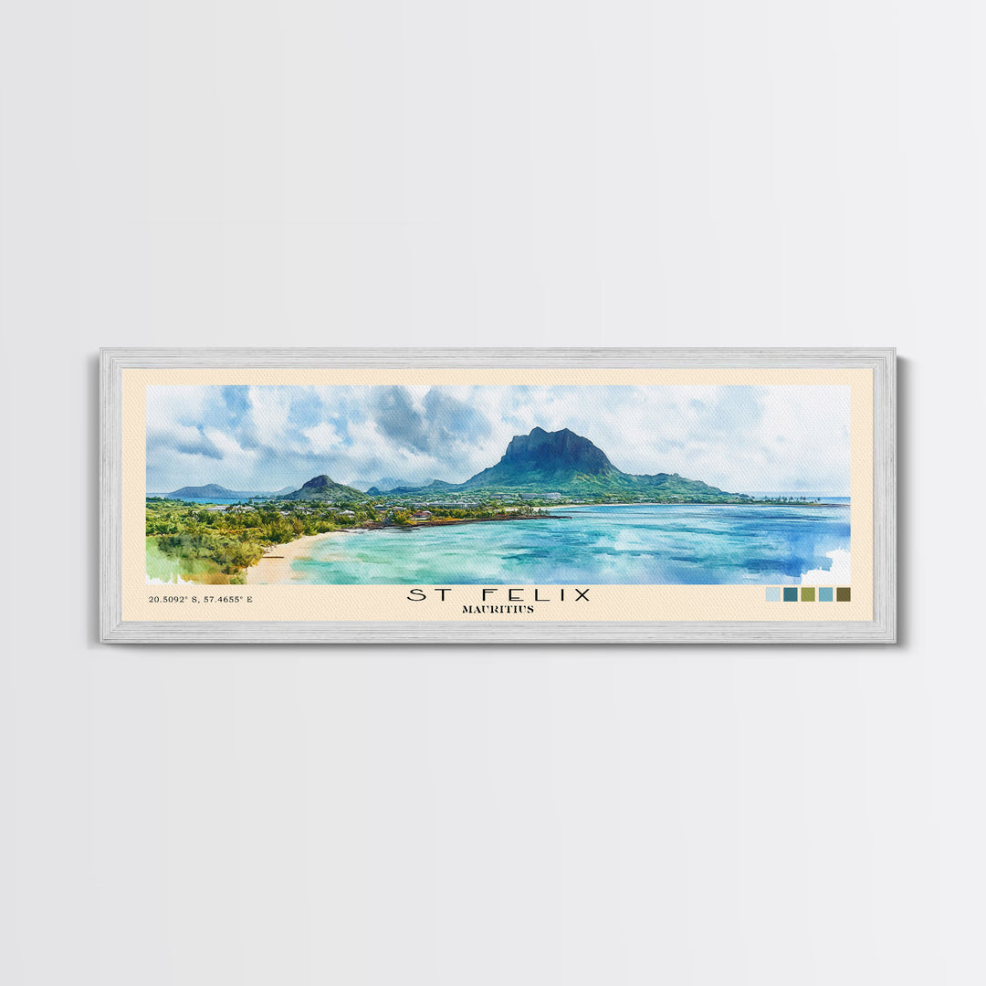 St Felix, Mauritius Watercolor Beach Print, Vacation Gift, Mauritius Wall Art, Framed Canvas Print, Framed Beach Painting