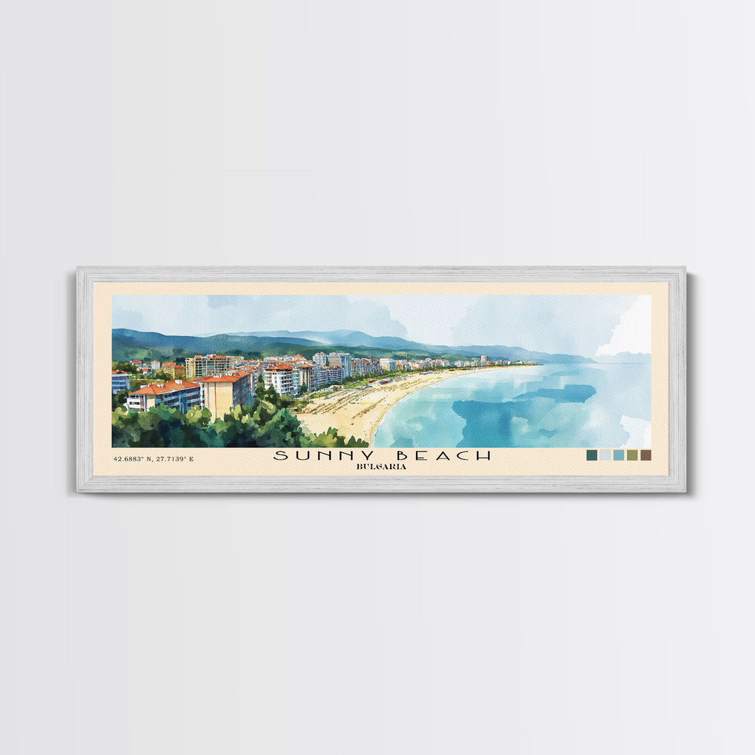 Sunny Beach, Bulgaria Watercolor Print, Vacation Gift, Bulgaria Wall Art, Beach Painting, Beach Decor, Beach Or Lakehouse Art