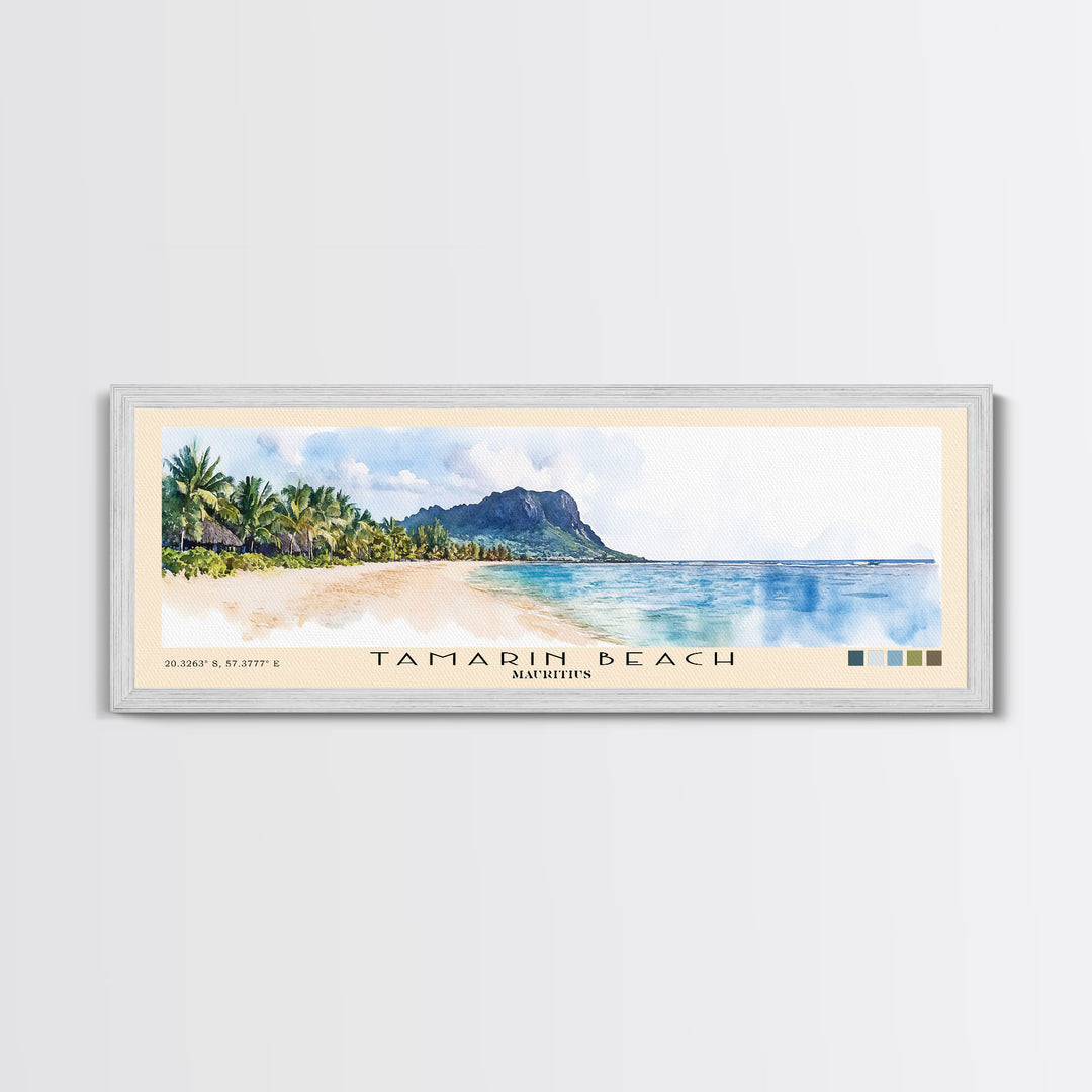 Tamarin Beach, Mauritius Watercolor Beach Print, Vacation Gift, Mauritius Wall Art, Framed Canvas Print, Framed Beach Painting