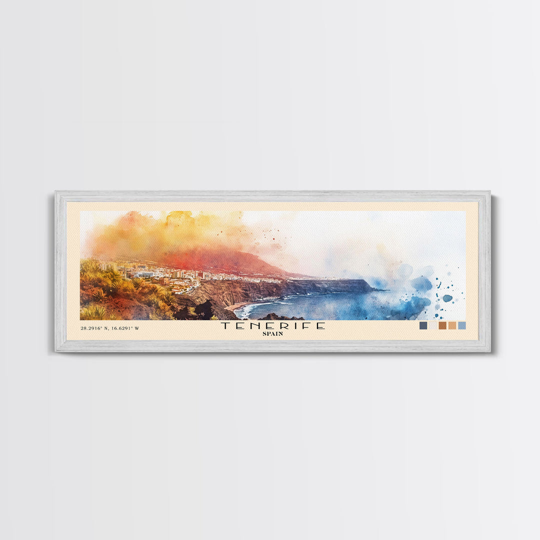 Tenerife, Spain Watercolor Beach Print, Vacation Gift, Spain Wall Art, Framed Canvas Print, Framed Beach Painting