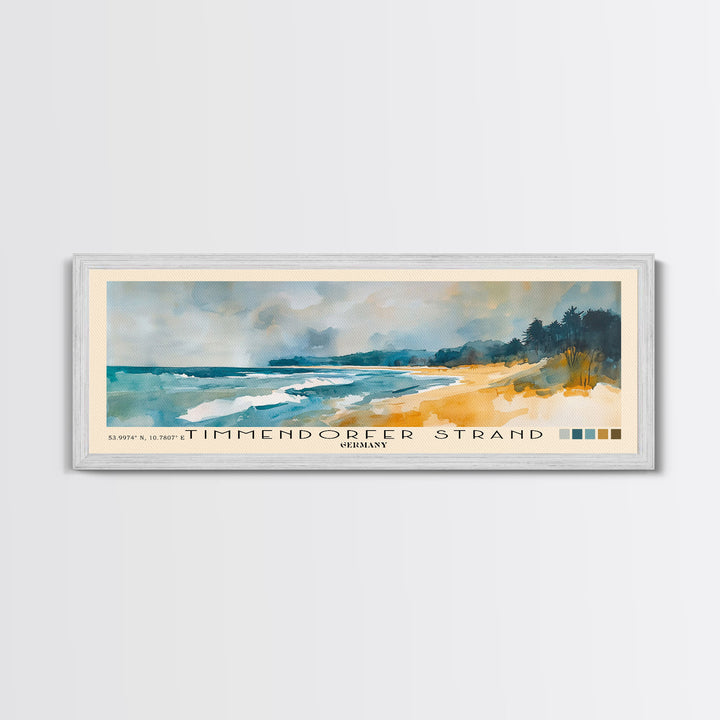 Timmendorfer Strand, Germany Watercolor Beach Print, Vacation Gift, Germany Wall Art, Framed Canvas Print, Framed Beach Painting