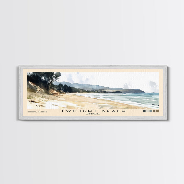 Twilight Beach, Australia Watercolor Beach Print, Vacation Gift, Australia Wall Art, Framed Canvas Print, Framed Beach Painting