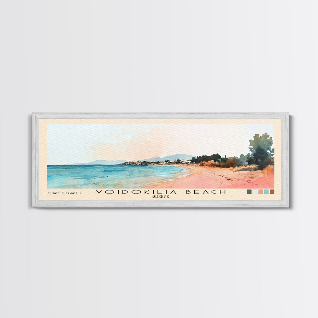 Voidokilia Beach, Greece Watercolor Beach Print, Vacation Gift, Greece Wall Art, Framed Canvas Print, Framed Beach Painting