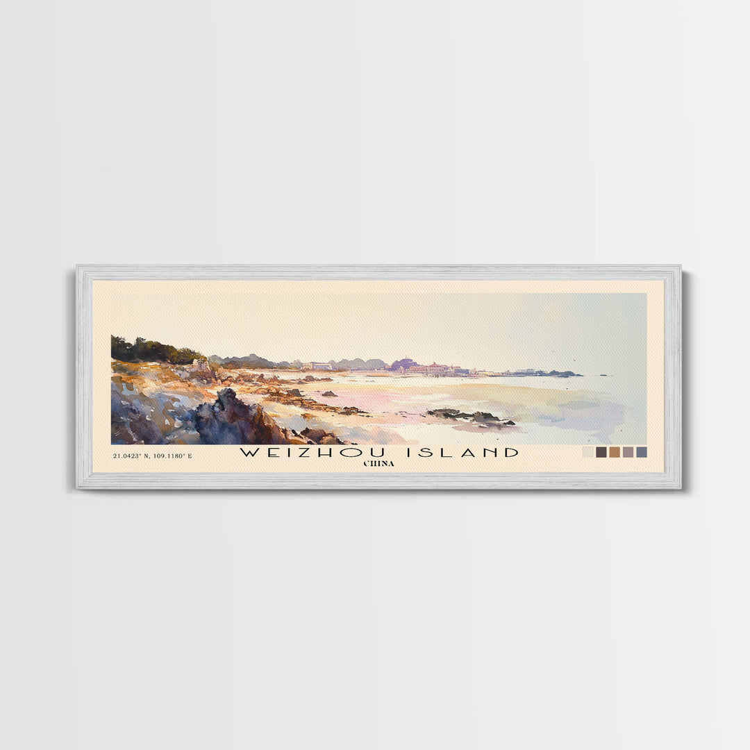 Weizhou Island, China Watercolor Print, Vacation Gift, China Wall Art, Beach Painting, Beach Decor, Large Wall Art, Wood Frame Art