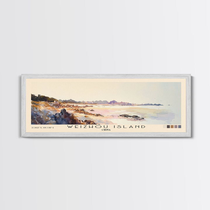 Weizhou Island, China Watercolor Print, Vacation Gift, China Wall Art, Beach Painting, Beach Decor, Large Wall Art, Wood Frame Art