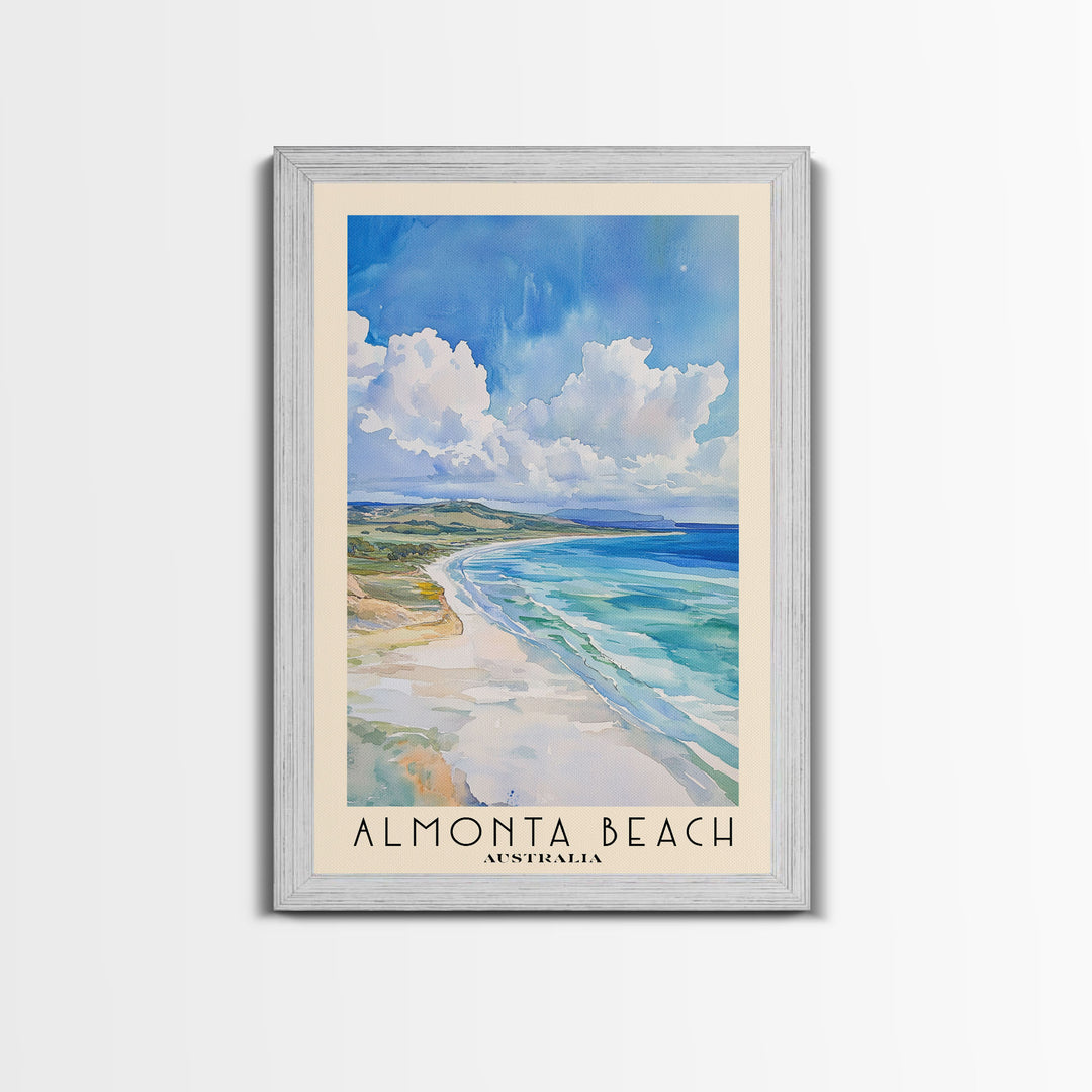 Almonta Beach, Australia Watercolor Beach Print, Vacation Gift, Australia Wall Art, Framed Canvas Print, Framed Beach Painting