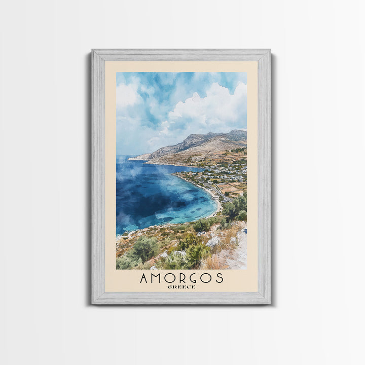 Amorgos, Greece Watercolor Print, Vacation Gift, Greece Wall Art, Beach Painting, Beach Decor, Large Wall Art, Wood Frame Art