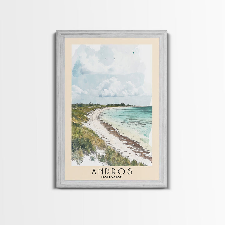 Andros, Bahamas Watercolor Beach Print, Vacation Gift, Bahamas Wall Art, Framed Canvas Print, Framed Beach Painting