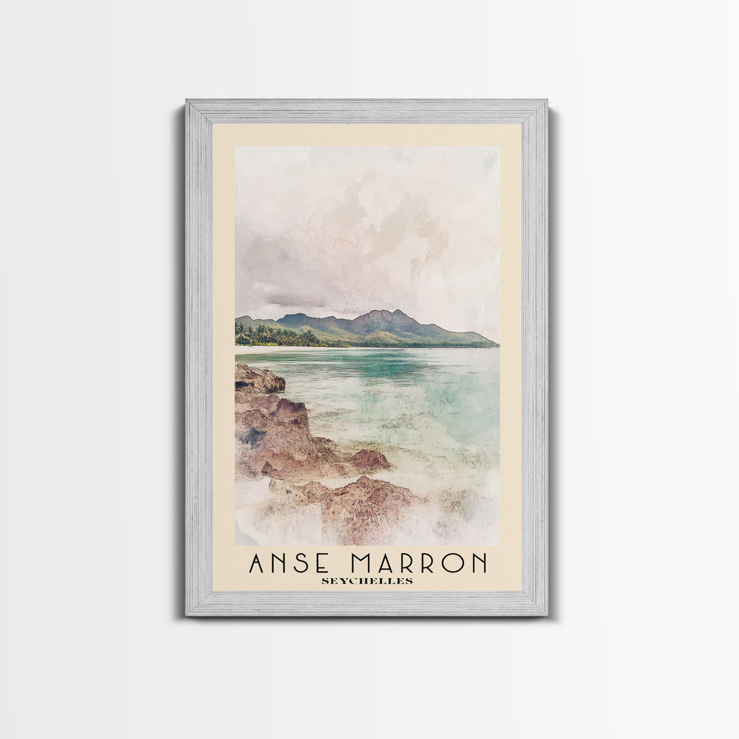 Anse Marron, Seychelles Watercolor Print, Vacation Gift, Seychelles Wall Art, Beach Painting, Beach Decor, Large Wall Art, Wood Frame Art