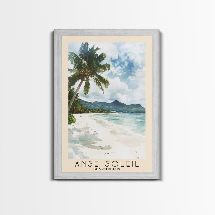 Anse Soleil, Seychelles Watercolor Beach Print, Vacation Gift, Seychelles Wall Art, Framed Canvas Print, Framed Beach Painting