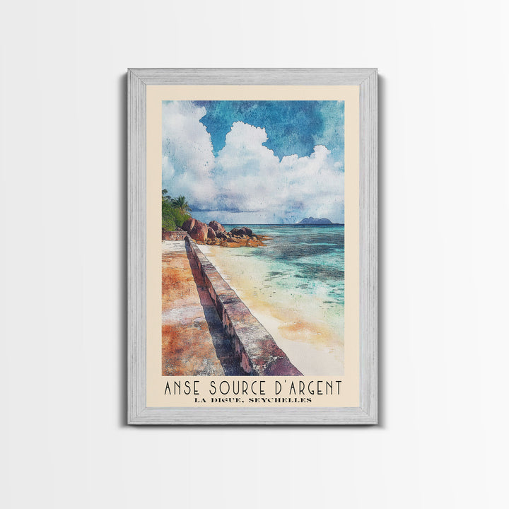 Anse Source d’Argent, La Digue, Seychelles Watercolor Print, Vacation Gift, La Digue, Seychelles Wall Art, Vacation Wall Art, Vacatation Memories, Beach Decor, Beach Or Lakehouse Art