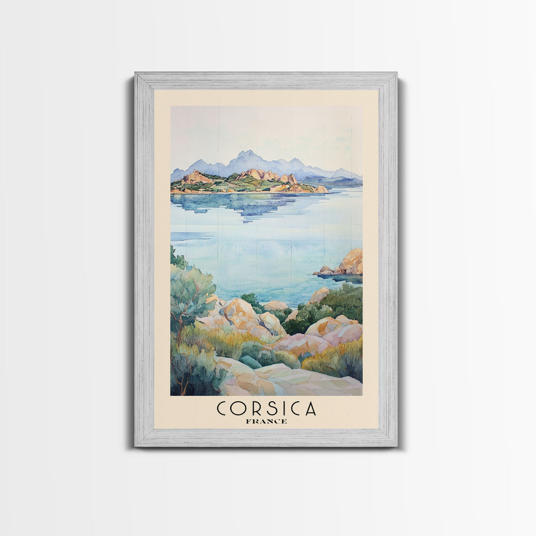 Corsica, France Watercolor Print, Vacation Gift, France Wall Art, Beach Painting, Beach Decor, Large Wall Art, Wood Frame Art