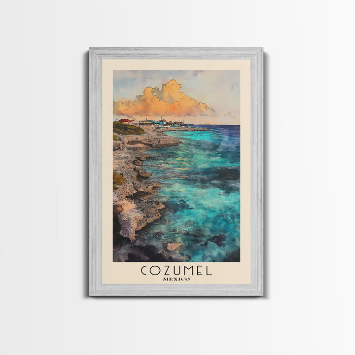 Cozumel, Mexico Watercolor Print, Vacation Gift, Mexico Wall Art, Beach Painting, Beach Decor, Large Wall Art, Wood Frame Art