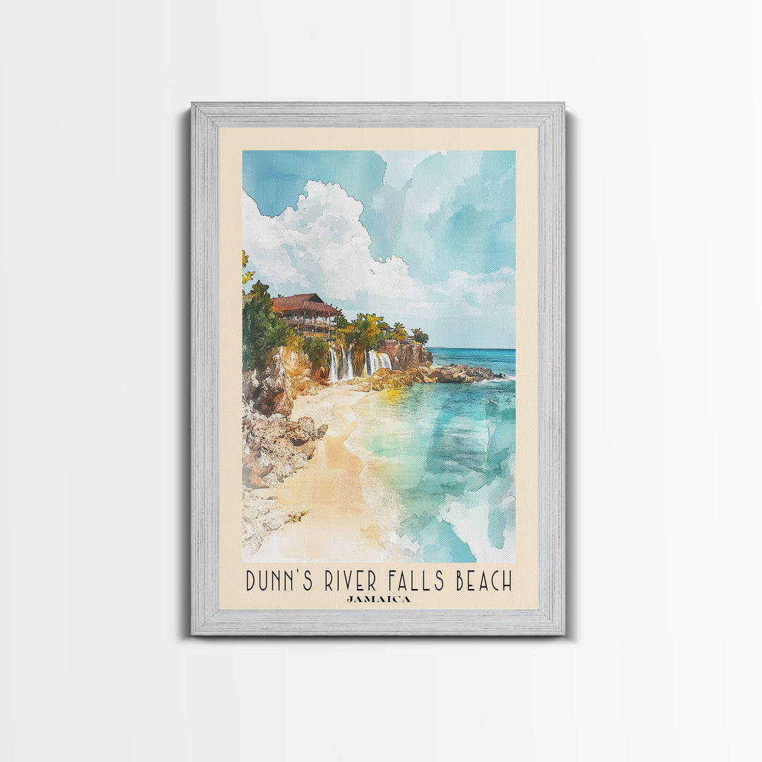 Dunn’s River Falls Beach, Jamaica Watercolor Print, Vacation Gift, Jamaica Wall Art, Beach Painting, Beach Decor, Large Wall Art, Wood Frame Art