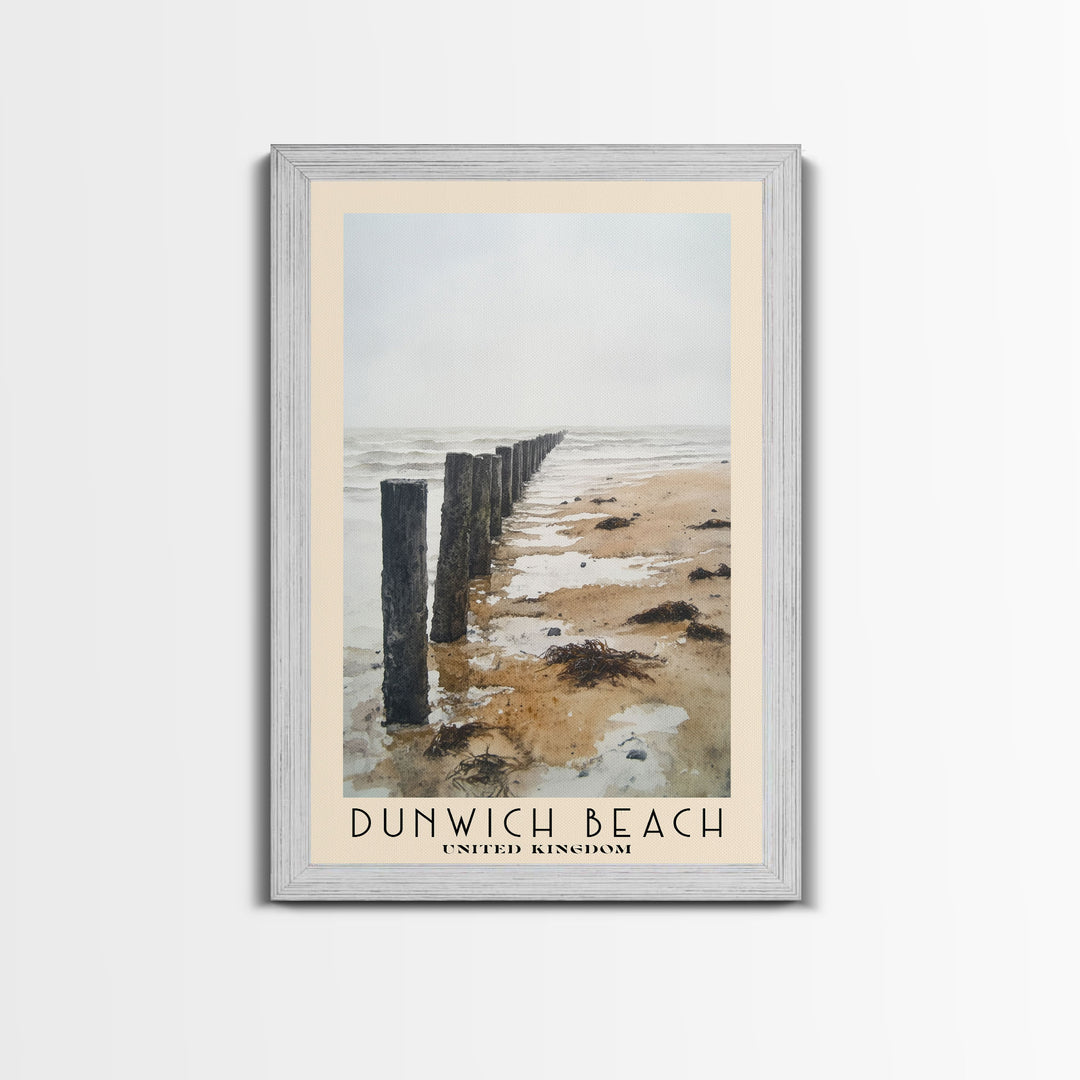 Dunwich Beach, United Kingdom Watercolor Beach Print, Vacation Gift, United Kingdom Wall Art, Framed Canvas Print, Framed Beach Painting