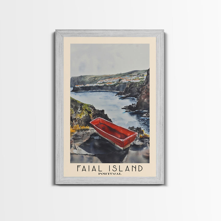 Faial Island, Portugal Watercolor Beach Print, Vacation Gift, Portugal Wall Art, Framed Canvas Print, Framed Beach Painting