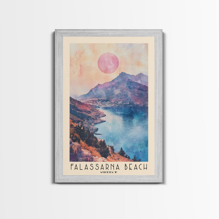 Falassarna Beach, Greece Watercolor Print, Vacation Gift, Greece Wall Art, Beach Painting, Beach Decor, Large Wall Art, Wood Frame Art