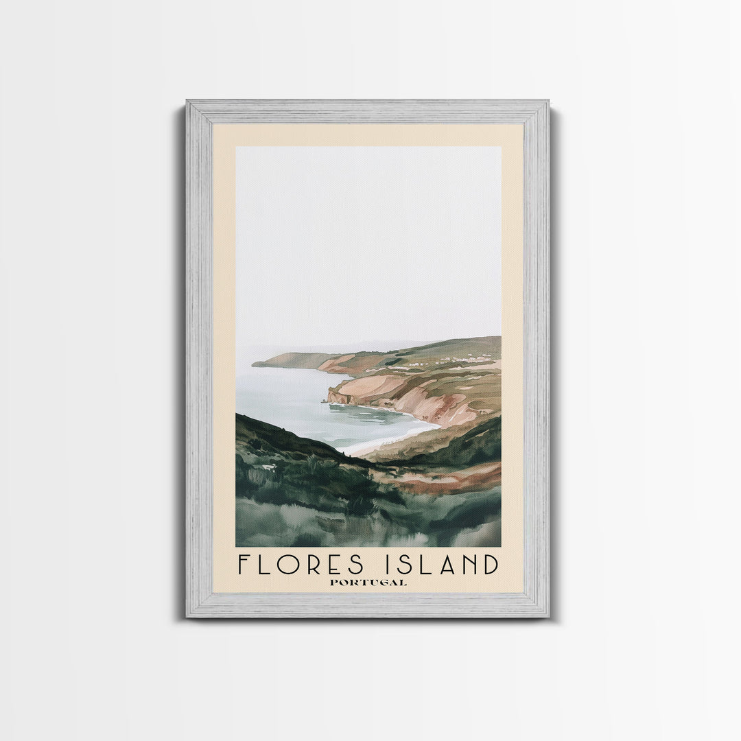 Flores Island, Portugal Watercolor Beach Print, Vacation Gift, Portugal Wall Art, Framed Canvas Print, Framed Beach Painting