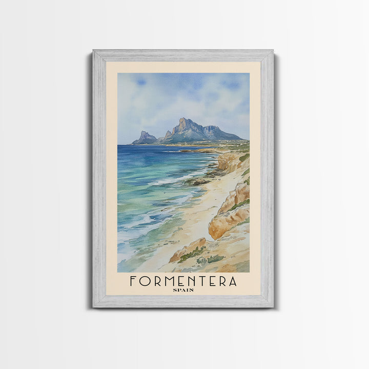 Formentera, Spain Watercolor Print, Vacation Gift, Spain Wall Art, Beach Painting, Beach Decor, Large Wall Art, Wood Frame Art