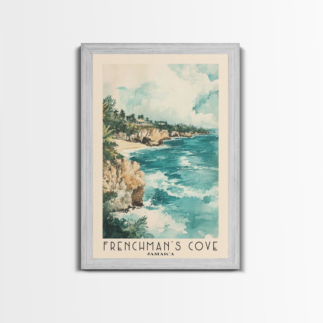 Frenchman’s Cove, Jamaica Watercolor Print, Vacation Gift, Jamaica Wall Art, Beach Painting, Beach Decor, Large Wall Art, Wood Frame Art