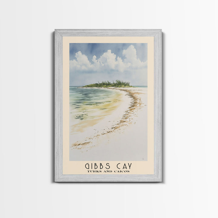 Gibbs Cay, Turks and Caicos Watercolor Beach Print, Vacation Gift, Turks and Caicos Wall Art, Framed Canvas Print, Framed Beach Painting