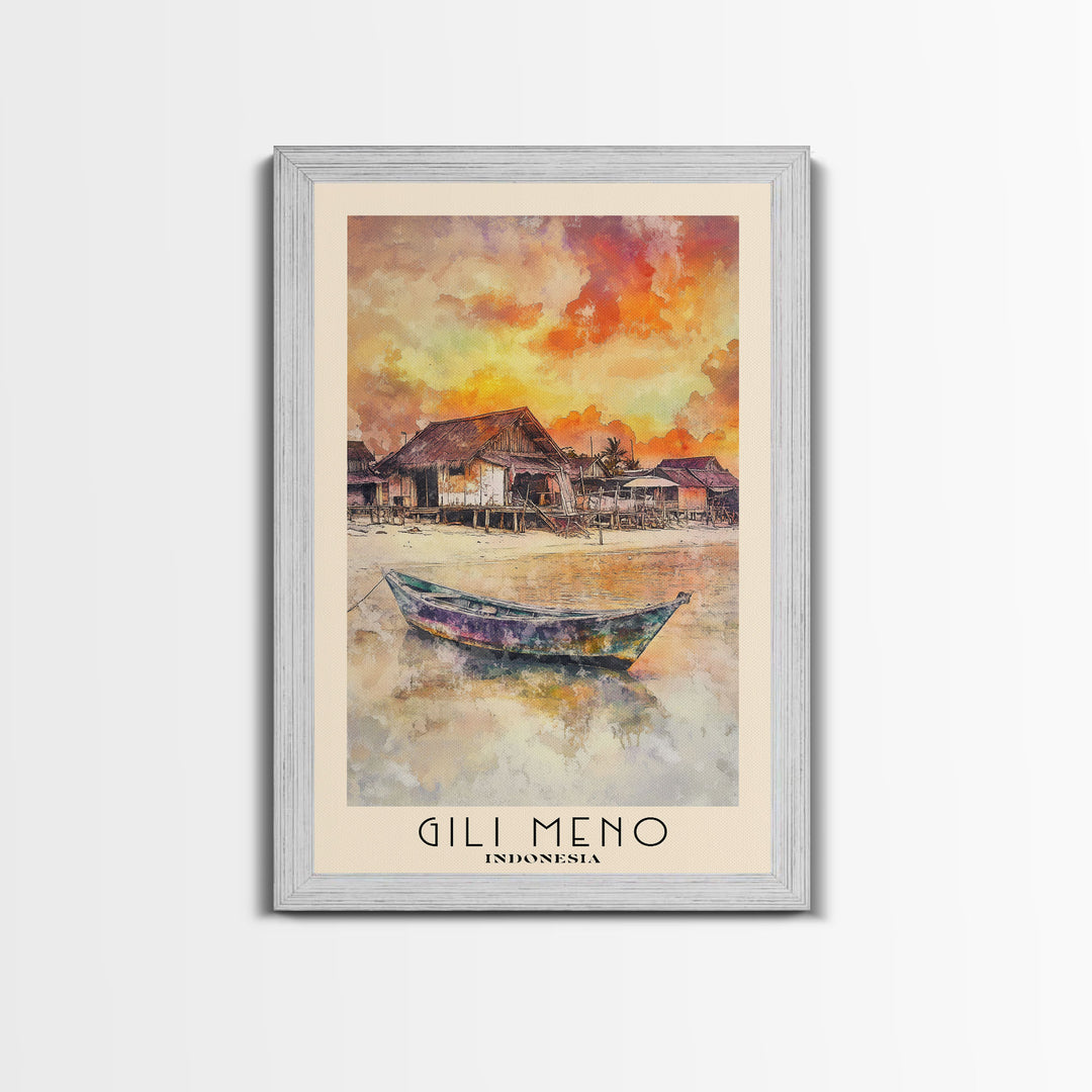 Gili Meno, Indonesia Watercolor Print, Vacation Gift, Indonesia Wall Art, Beach Painting, Beach Decor, Large Wall Art, Wood Frame Art