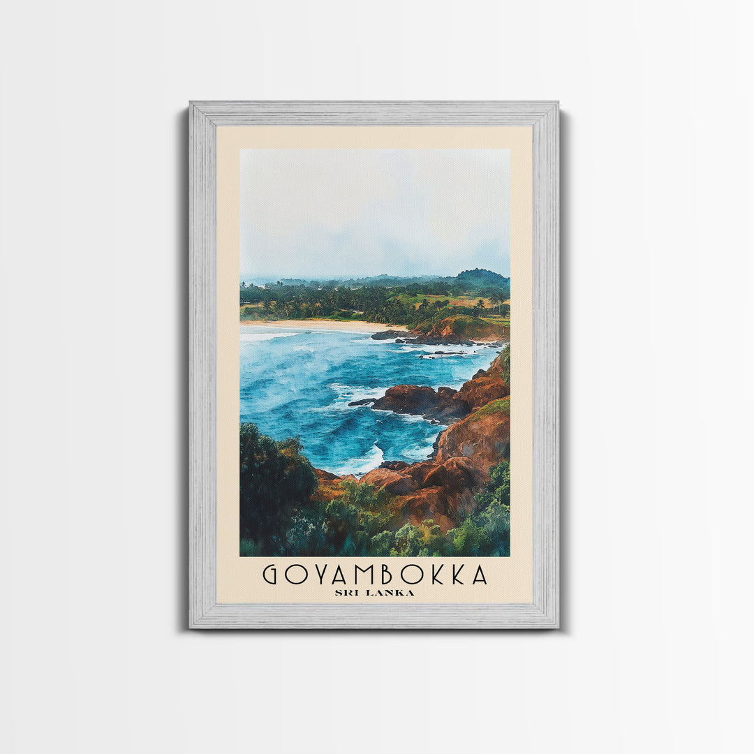 Goyambokka, Sri Lanka Watercolor Beach Print, Vacation Gift, Sri Lanka Wall Art, Framed Canvas Print, Framed Beach Painting