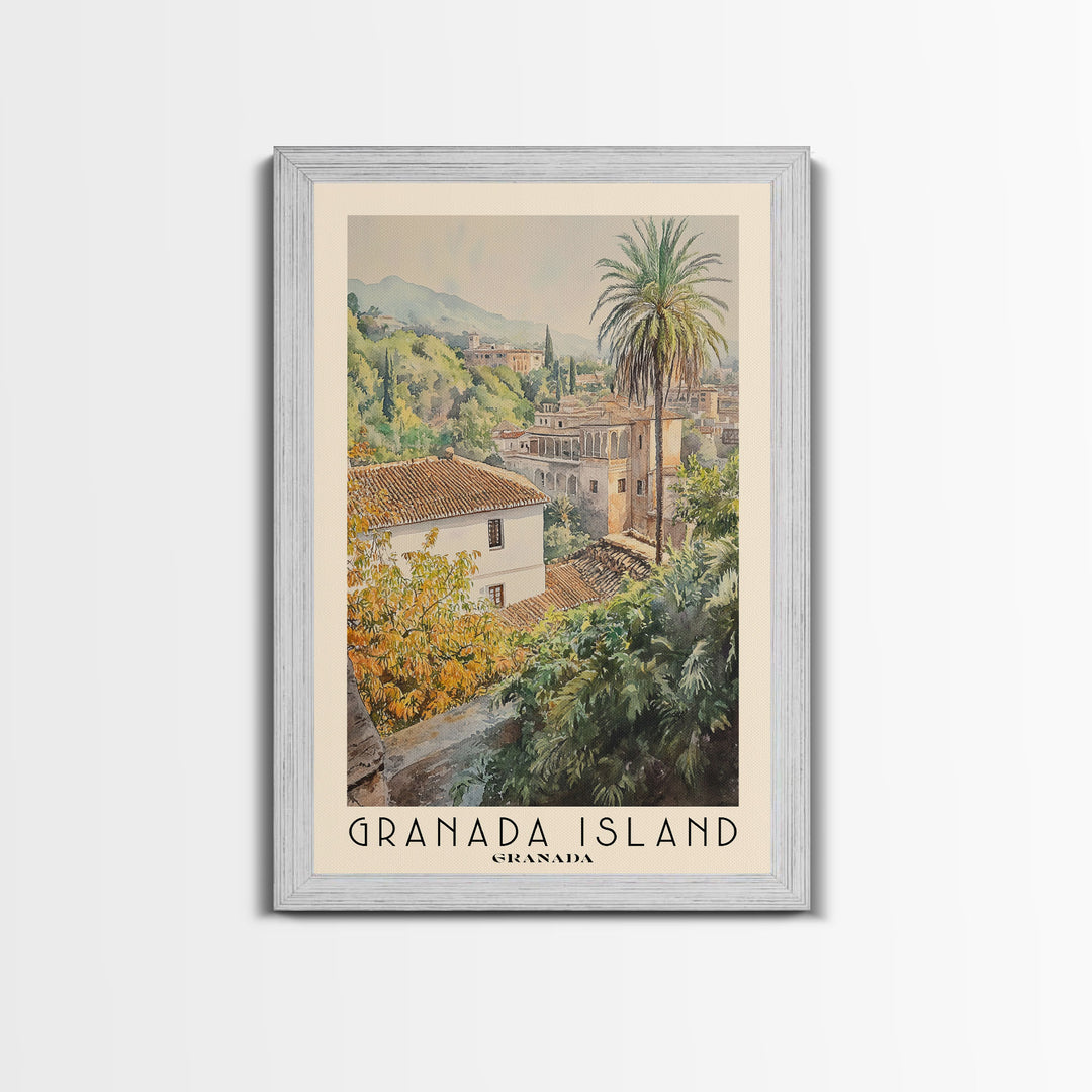 Granada Island, Granada Watercolor Print, Vacation Gift, Granada Wall Art, Beach Painting, Beach Decor, Large Wall Art, Wood Frame Art