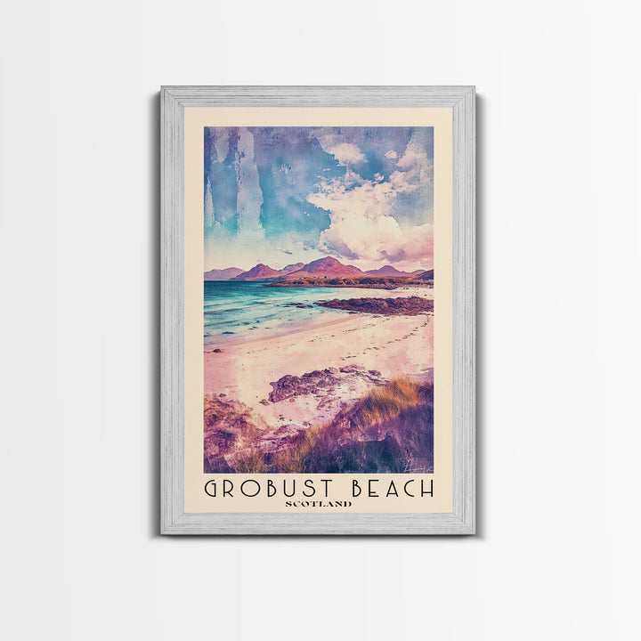 Grobust beach, Scotland Watercolor Print, Vacation Gift, Scotland Wall Art, Beach Painting, Beach Decor, Large Wall Art, Wood Frame Art