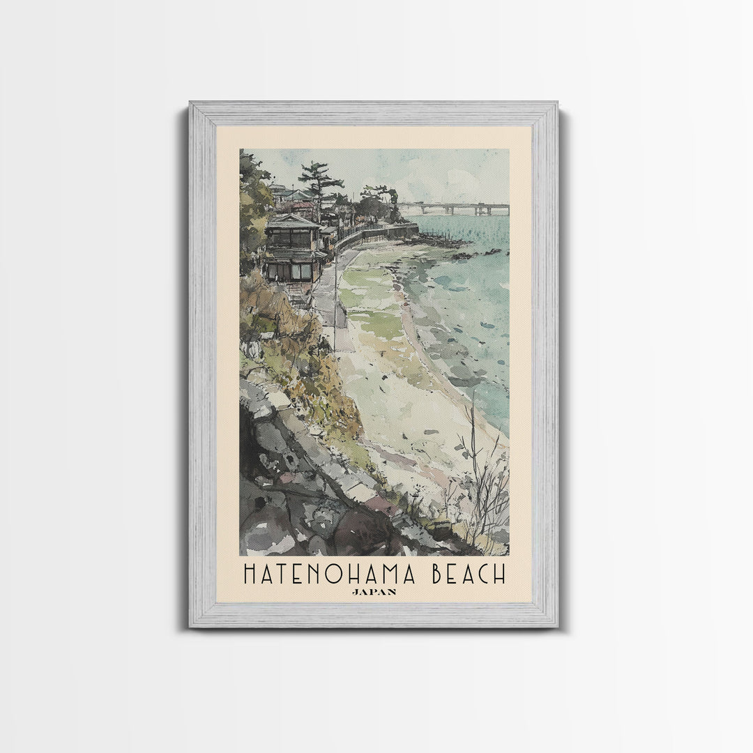 Hatenohama Beach, Japan Watercolor Print, Vacation Gift, Japan Wall Art, Beach Painting, Beach Decor, Large Wall Art, Wood Frame Art