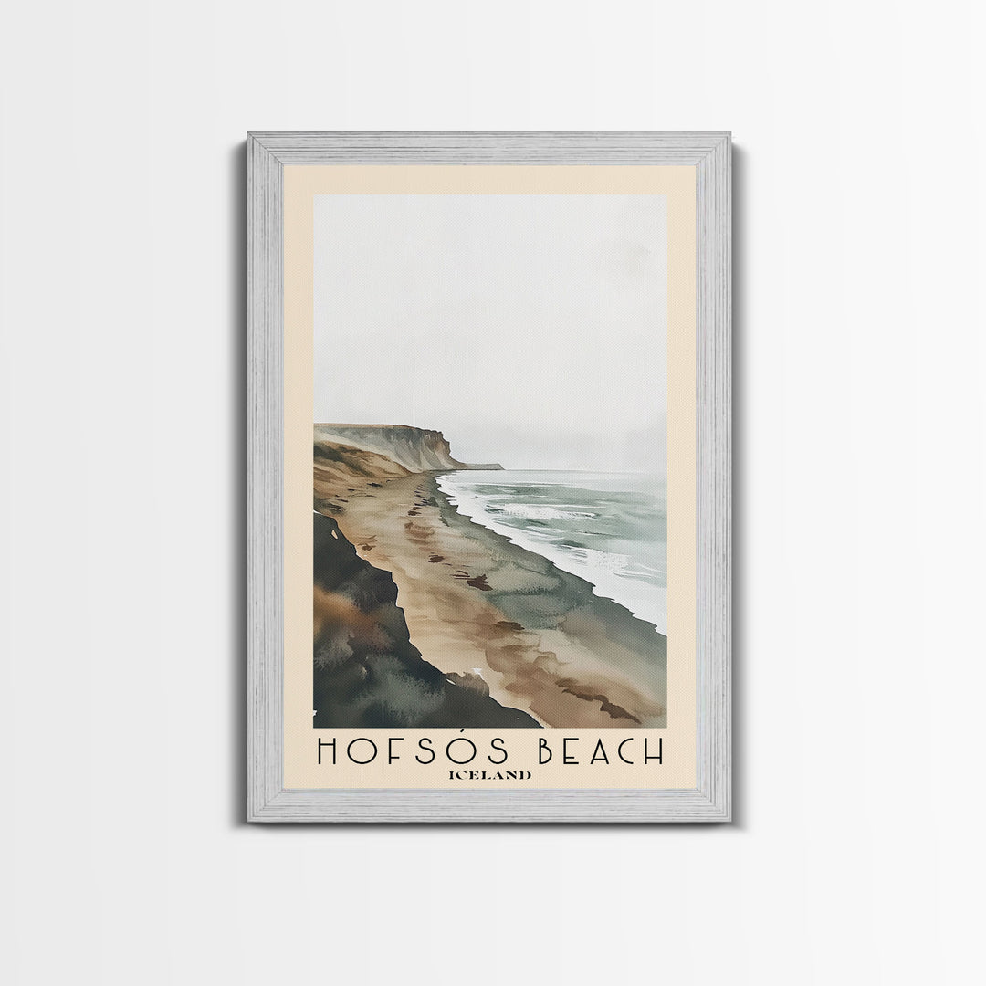 Hofsós Beach, Iceland Watercolor Beach Print, Vacation Gift, Iceland Wall Art, Framed Canvas Print, Framed Beach Painting