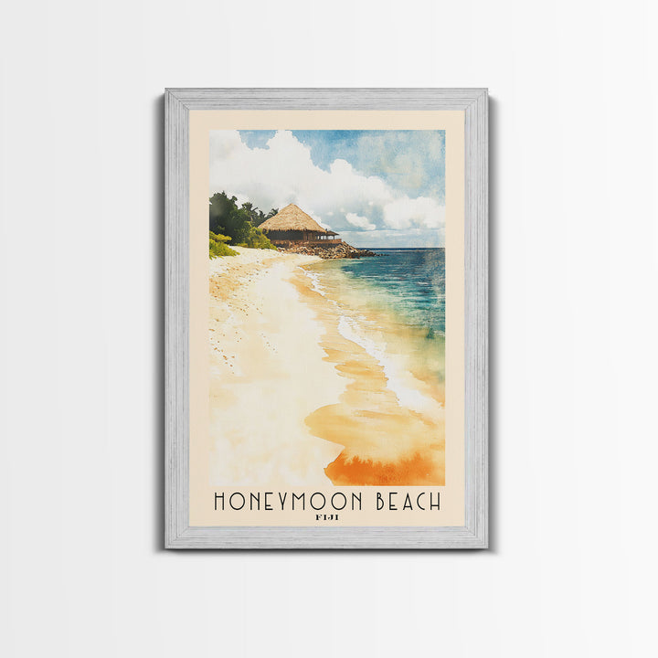 Honeymoon Beach, Fiji Watercolor Print, Vacation Gift, Fiji Wall Art, Beach Painting, Beach Decor, Large Wall Art, Wood Frame Art