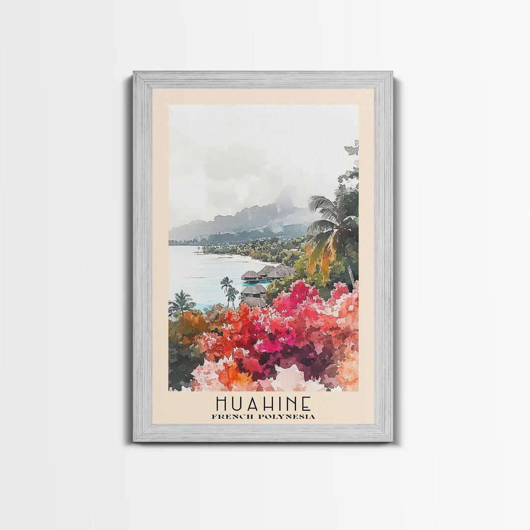 Huahine, French Polynesia Watercolor Print, Vacation Gift, French Polynesia Wall Art, Beach Painting, Beach Decor, Large Wall Art, Wood Frame Art