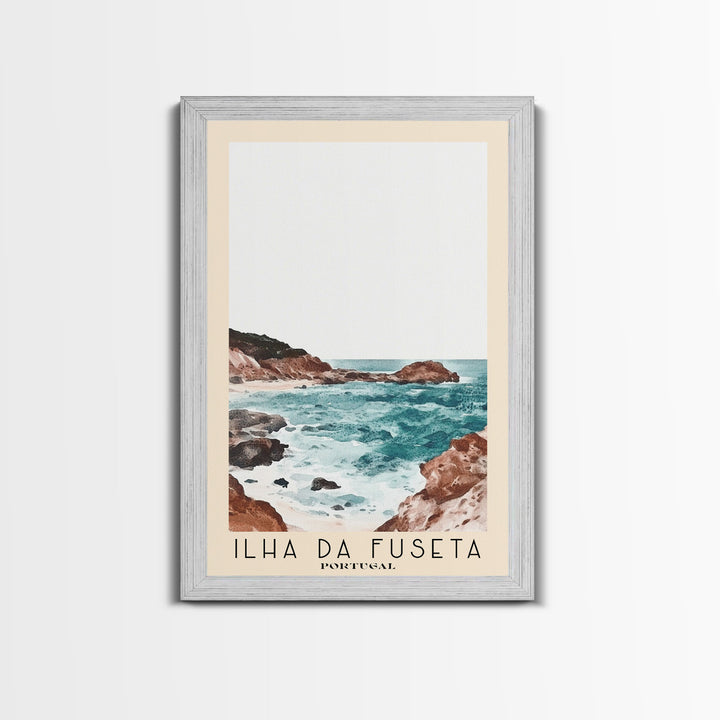 Ilha da Fuseta, Portugal Watercolor Beach Print, Vacation Gift, Portugal Wall Art, Framed Canvas Print, Framed Beach Painting