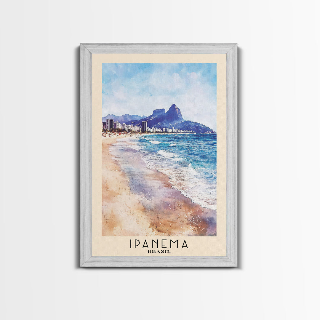 Ipanema, Brazil Watercolor Print, Vacation Gift, Brazil Wall Art, Beach Painting, Beach Decor, Large Wall Art, Wood Frame Art