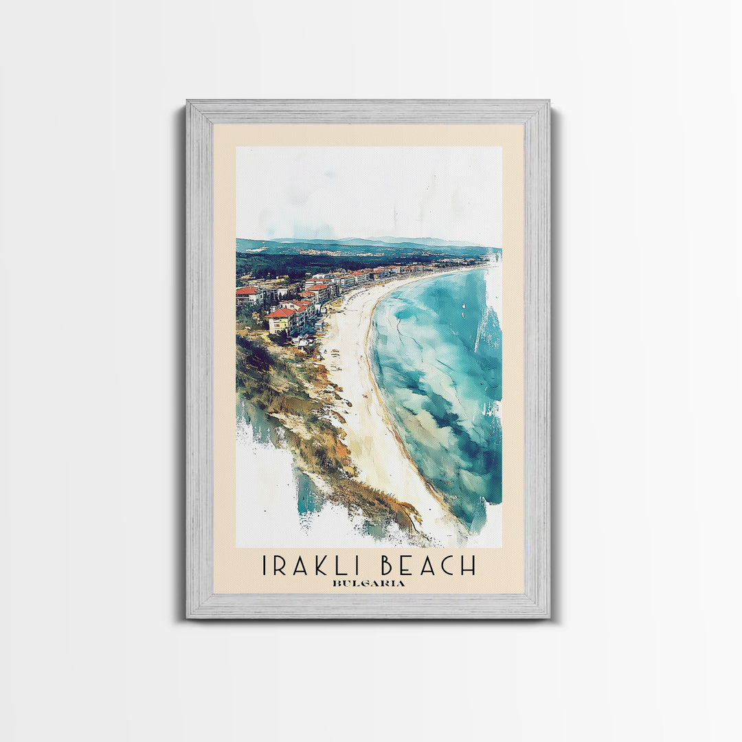 Irakli Beach, Bulgaria Watercolor Beach Print, Vacation Gift, Bulgaria Wall Art, Framed Canvas Print, Framed Beach Painting