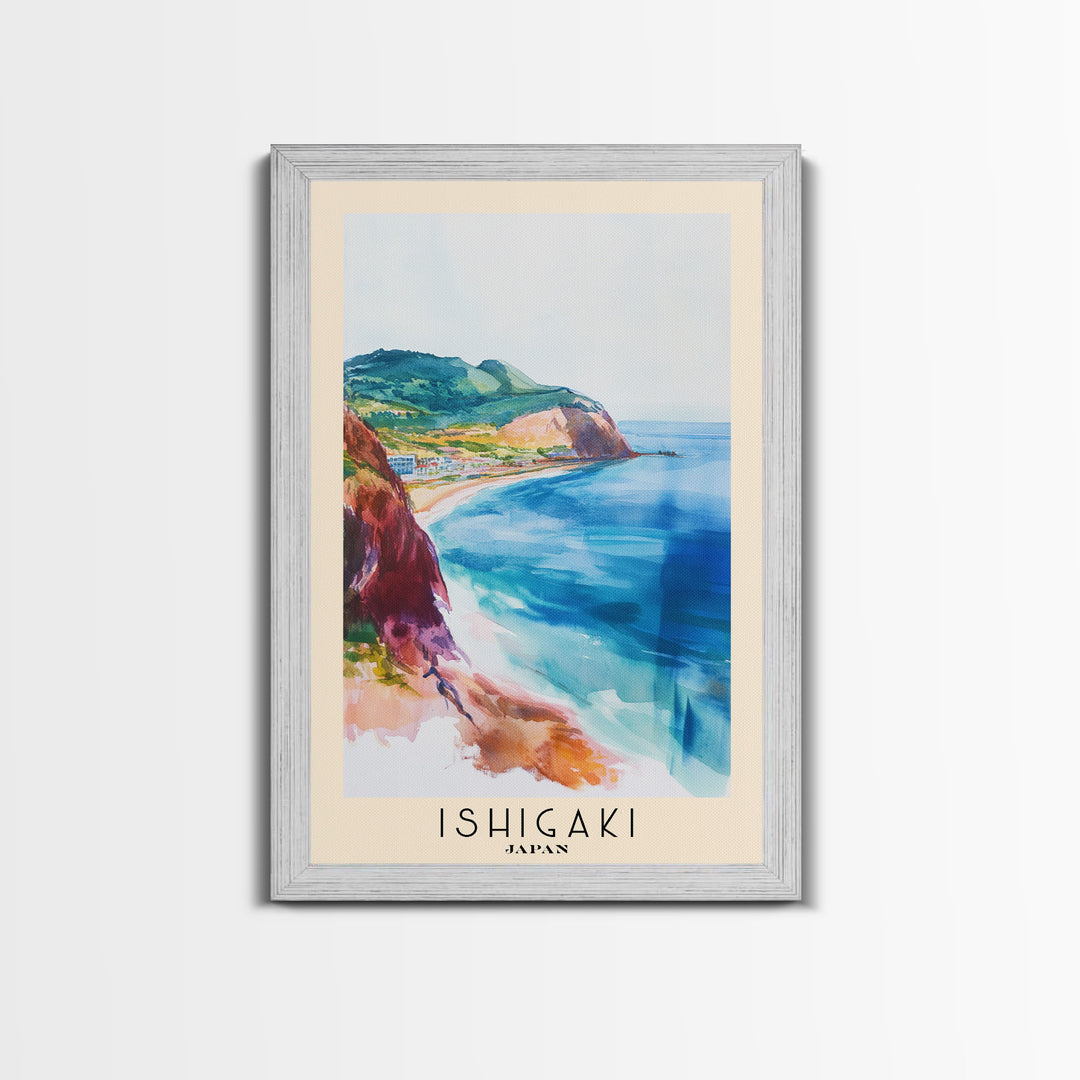 Ishigaki, Japan Watercolor Print, Vacation Gift, Japan Wall Art, Beach Painting, Beach Decor, Large Wall Art, Wood Frame Art