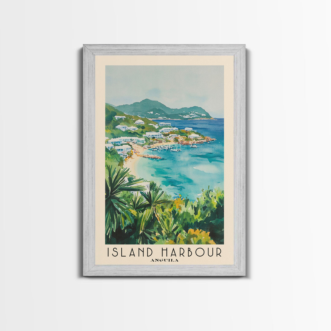 Island Harbour, Anguila Watercolor Print, Vacation Gift, Anguila Wall Art, Beach Painting, Beach Decor, Large Wall Art, Wood Frame Art