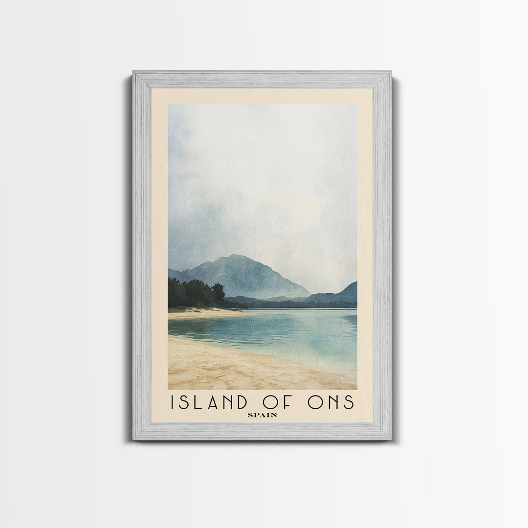 Island of Ons, Spain Watercolor Beach Print, Vacation Gift, Spain Wall Art, Framed Canvas Print, Framed Beach Painting