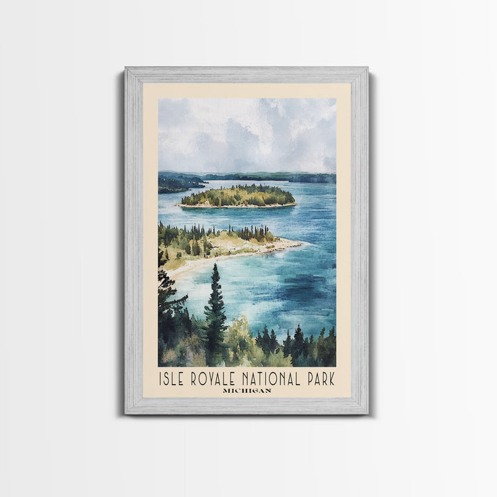 Isle Royale National Park, Michigan Watercolor Print, Vacation Gift, Michigan Wall Art, Beach Painting, Beach Decor, Large Wall Art, Wood Frame Art