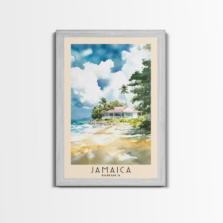 Jamaica, Jamaica Watercolor Beach Print, Vacation Gift, Jamaica Wall Art, Framed Canvas Print, Framed Beach Painting